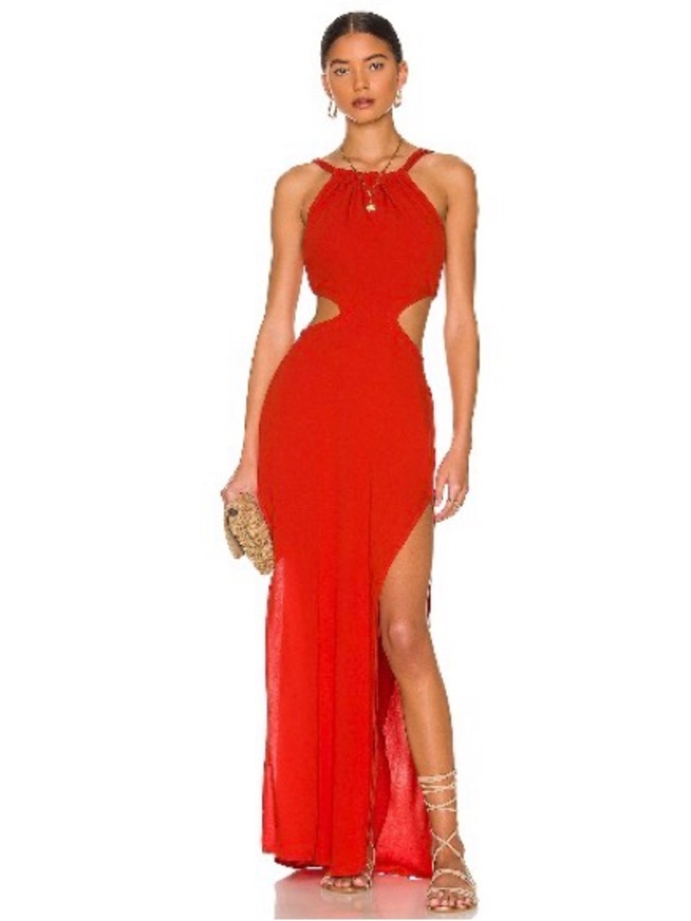 Indah Red Cutout Halter Maxi Dress